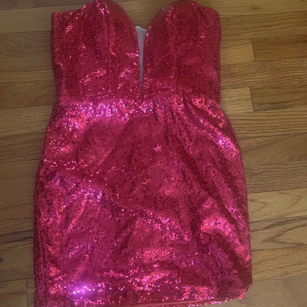 Red Sequin Strapless Dress